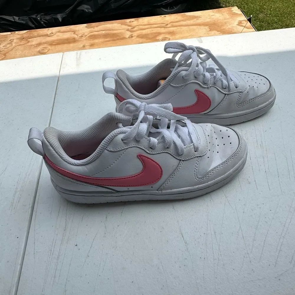 Nike White Sneakers with Pink Swoosh